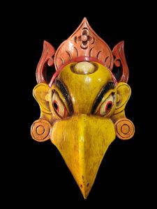 Handmade Wooden Mask Of Garudha, Painted Yellow 