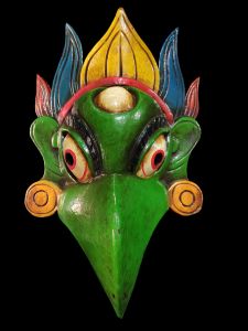Handmade Wooden MaskOf Garudha, Painted Green 