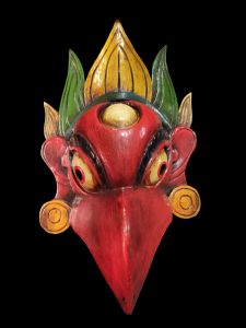 Handmade Wooden Mask Of Garudha, Painted Red 