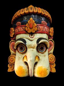 Handmade Wooden Mask Hanuman, Painted White 