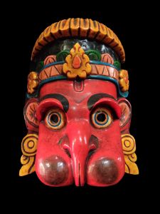 Handmade Wooden Mask Of Hanuman, Painted Red 