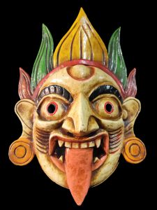 Handmade Wooden Mask Of Kali, Painted White 