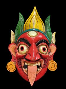Handmade Wooden Mask Of Kali, Painted Red 