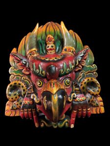 Handmade Wooden Mask Of Garudha, Painted Red 