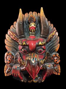 Handmade Wooden Big Mask Of Garudha, Painted Red 