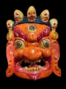 Handmade Wooden Mask Of Ganesh, Painted Orange 