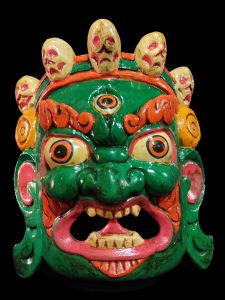 Handmade Wooden Mask Of Ganesh, Painted Green 