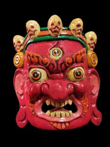 Handmade Wooden Mask Of Ganesh, Painted Red 