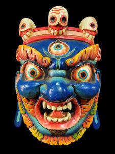 Handmade Wooden Mask Of Ganesh, Painted Blue 