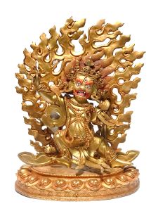  Monastery Quality Statue Of Vajrapani,chak na dorje Fire Gold Plated , with Painted Face