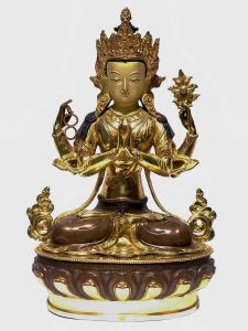  Monastery Quality Statue Of,Chenrezig / Kharcheri / Avalokitesvara Fire Full Gold Plated , with Painted Face