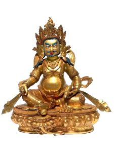  Monastery Quality Statue Of Yellow Jambala, Fire Full Gold Plated , with Painted Face
