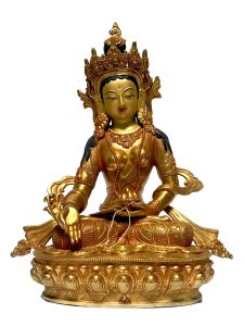  Monastery Quality Statue Of Tara , Fire Full Gold Plated , with Painted Face