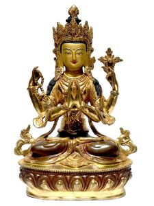  Monastery Quality Statue Of Kharcheri, Partly Gold Plated , with Painted Face