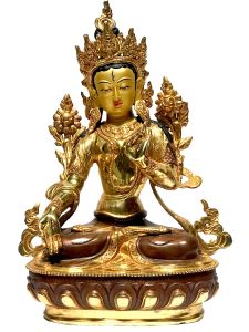  Monastery Quality Statue Of White Tara, Partly Gold Plated , with Painted Face