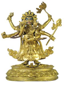  Old Stock , Last Piece, Statue 6 Arms Mahakala HQ Fire Gold plated , Painted Face 
