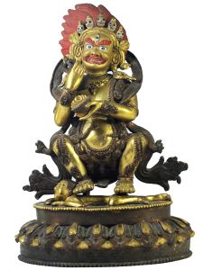  Old Stock , Last Piece statue of 2 arm Mahakala , 30 year + Age , Partly Gold Plated , Painted Face 