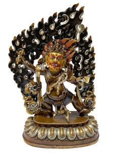 Nepali Statue Of Vajrapani, Painted Face , Gold and Silver Plated , with Double color Oxidation.