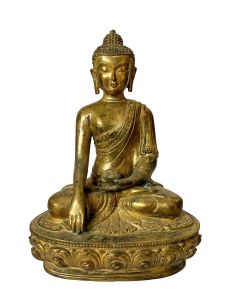 Nepali Statue Of Shakyamuni Buddha, Copper Gold Plated , Antique Finishing 