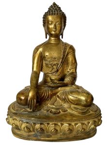 Nepali Statue Of Shakyamuni Buddha, Copper Gold Plated , Antique Finishing 