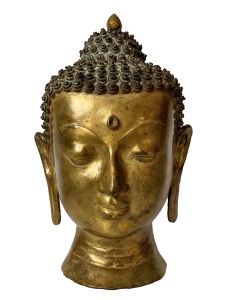 Nepali Statue Of Buddha Head, Copper Gold Plated , Antique Finishing 