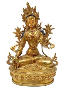Nepali Statue Of White Tara, Full Fire Gold Plated 