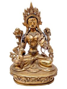Nepali Statue Of White Tara, Copper Gold Plated 