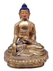 Nepali Statue Of Shakyamuni Buddha, Copper Gold Plated 