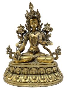  Old Stock , Nepali Statue Of White Tara, Full Gold Plated , on Double Lotus Base