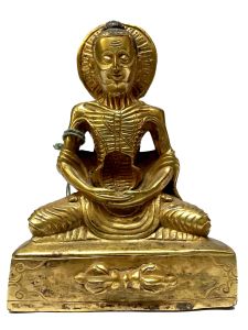 Nepali Statue Of Dieting Buddha, Full Gold Plated 