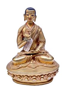 Nepali Statue Of Tson Kapa Disciple, Copper Gold Plated 