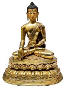Nepali Statue Of Shakyamuni Buddha, Partly Gold Plated 