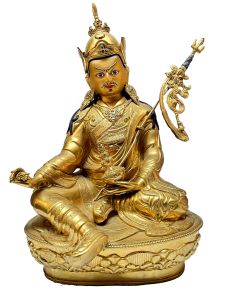 Nepali Statue Of Guru Padmasambhava, Full Gold Plated , Painted Face