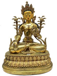  HQ , Nepali Statue Of White Tara, Full Gold Plated , Painted Face