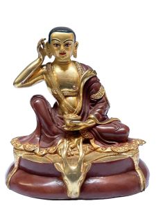 Nepali Statue Of Milarepa, Partly Gold Plated 