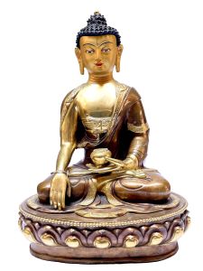 Nepali Statue Of Shakyamuni Buddha, Partly Gold Plated, Painted Face 