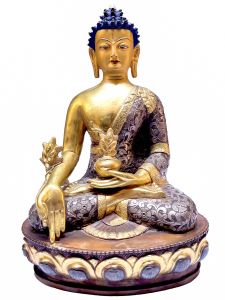  Old Stock , Nepali Statue Of Buddha, Partly Gold Plated, Painted Face , with Silver embossed