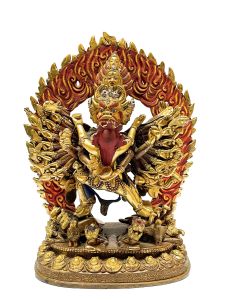 Nepali Statue Of Yamantaka, Partly Gold Plated, Painted Face 