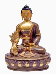 Nepali Statue Of Medicine Buddha, Partly Gold Plated, Painted Face 