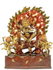 Nepali Statue Of Palden Lahmo, Partly Gold Plated, Painted Face 