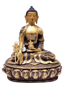  Old Stock , Nepali Statue Of Medicine Buddha , Partly Gold Plated, Painted Face , Deep Carving