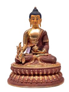 Nepali Statue Of Medicine Buddha , Partly Gold Plated, Painted Face 