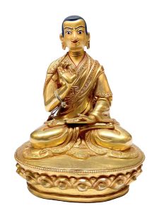 Nepali Statue Tsongkhapa, Full Gold Plated, Painted Face 
