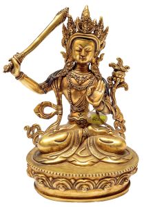 Nepali Statue Of Manjushree, Full Gold Plated 