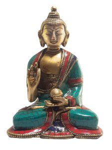 Statue of Amoghasiddhi Buddha with Real Stone Setting 