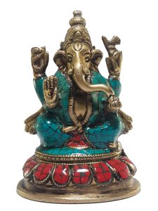 Statue of Ganesh with Real Stone Setting 