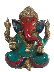 Statue of Ganesh with Real Stone Setting 