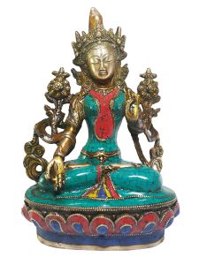 Statue of White Tara with Real Stone Setting 