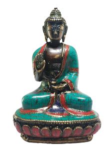 Statue of Amoghassiddhi Buddha with Real Stone Setting 