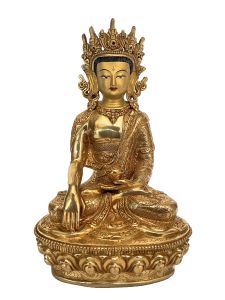 Handmade Nepali Statue Of Crown Buddha, Full Gold Plated 